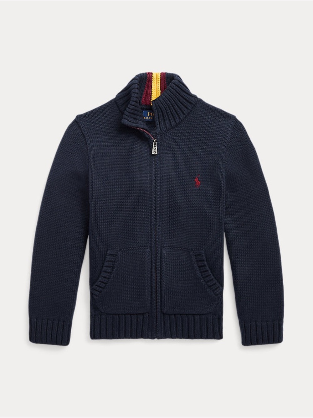 Polo by Ralph Lauren kids Navy Full-Zip Knit Sweater with Red Logo 3t nwt